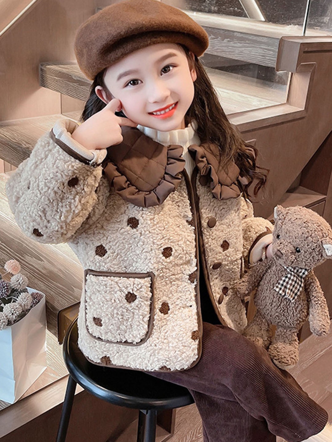 

LULU & SKY Girls Longline Tailored Jacket, Brown