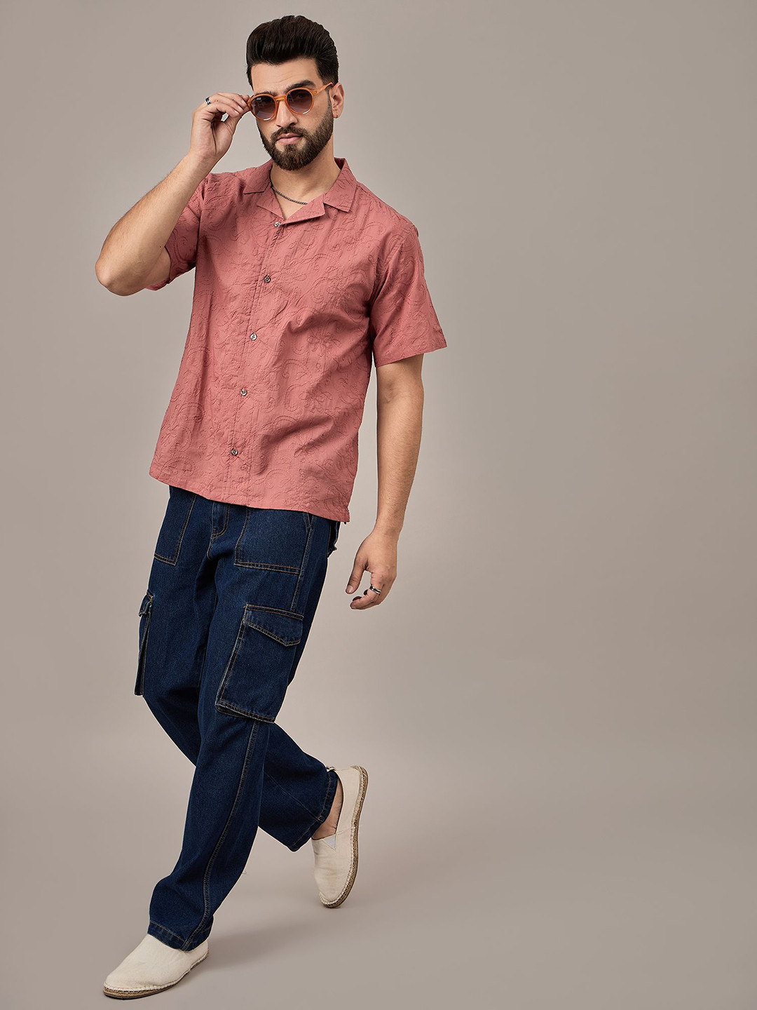 

Anouk Men Opaque Striped Casual Shirt, Coral