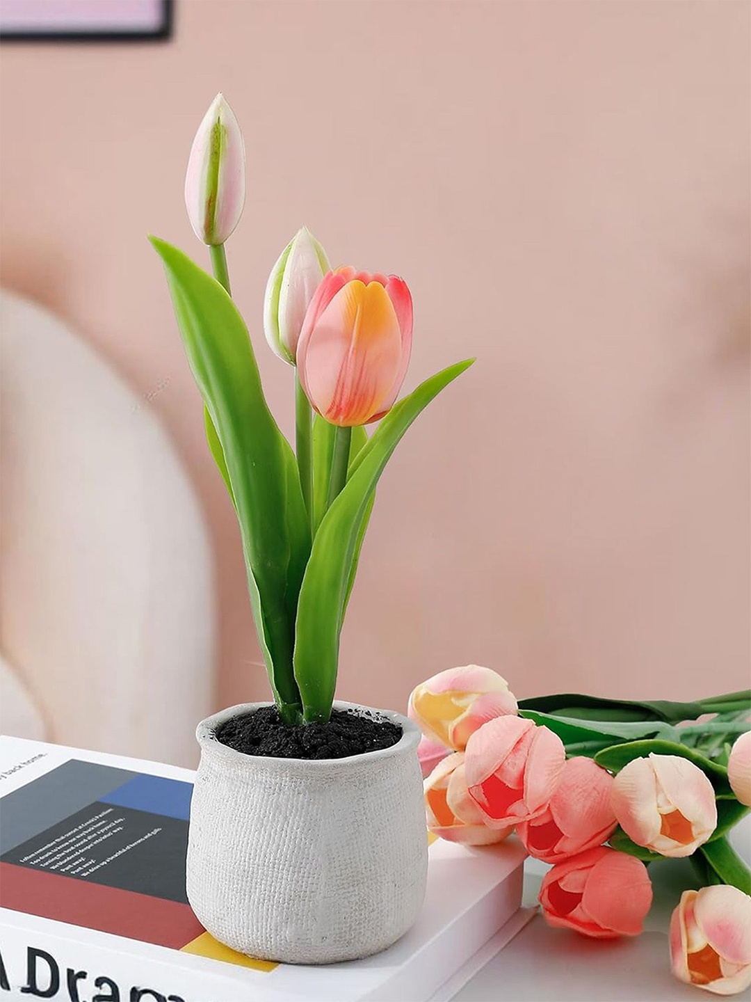 

Ekhasa Pink & Green Tulip Artificial Flower With Pot