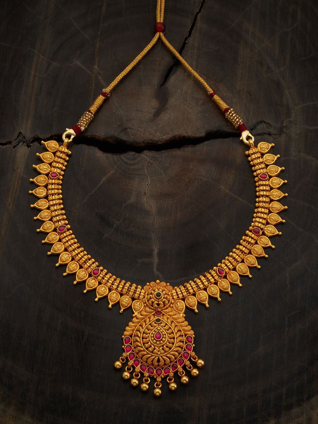 

Kushal's Fashion Jewellery 92.5 Pure Silver Gold-Plated Temple Necklace