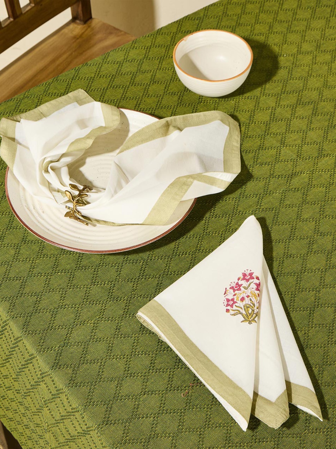 

Fabindia 6-Pcs Green & White Printed Cotton Table Napkins
