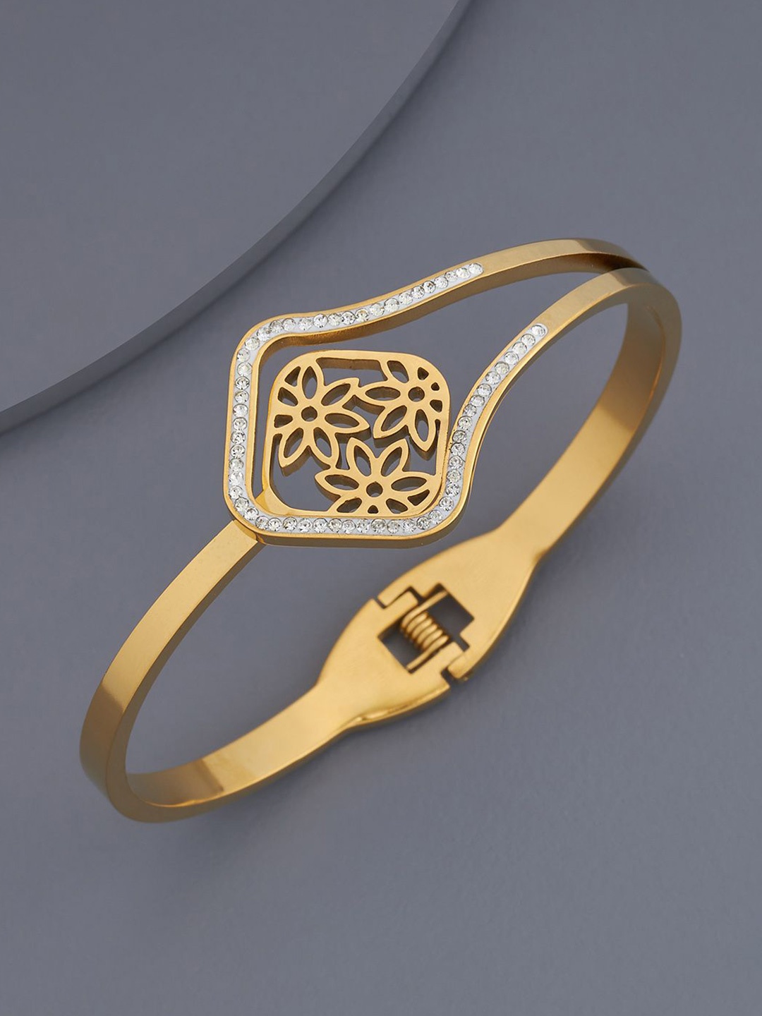 

Kushal's Fashion Jewellery Gold-Plated Stones Studded Kada Bracelet