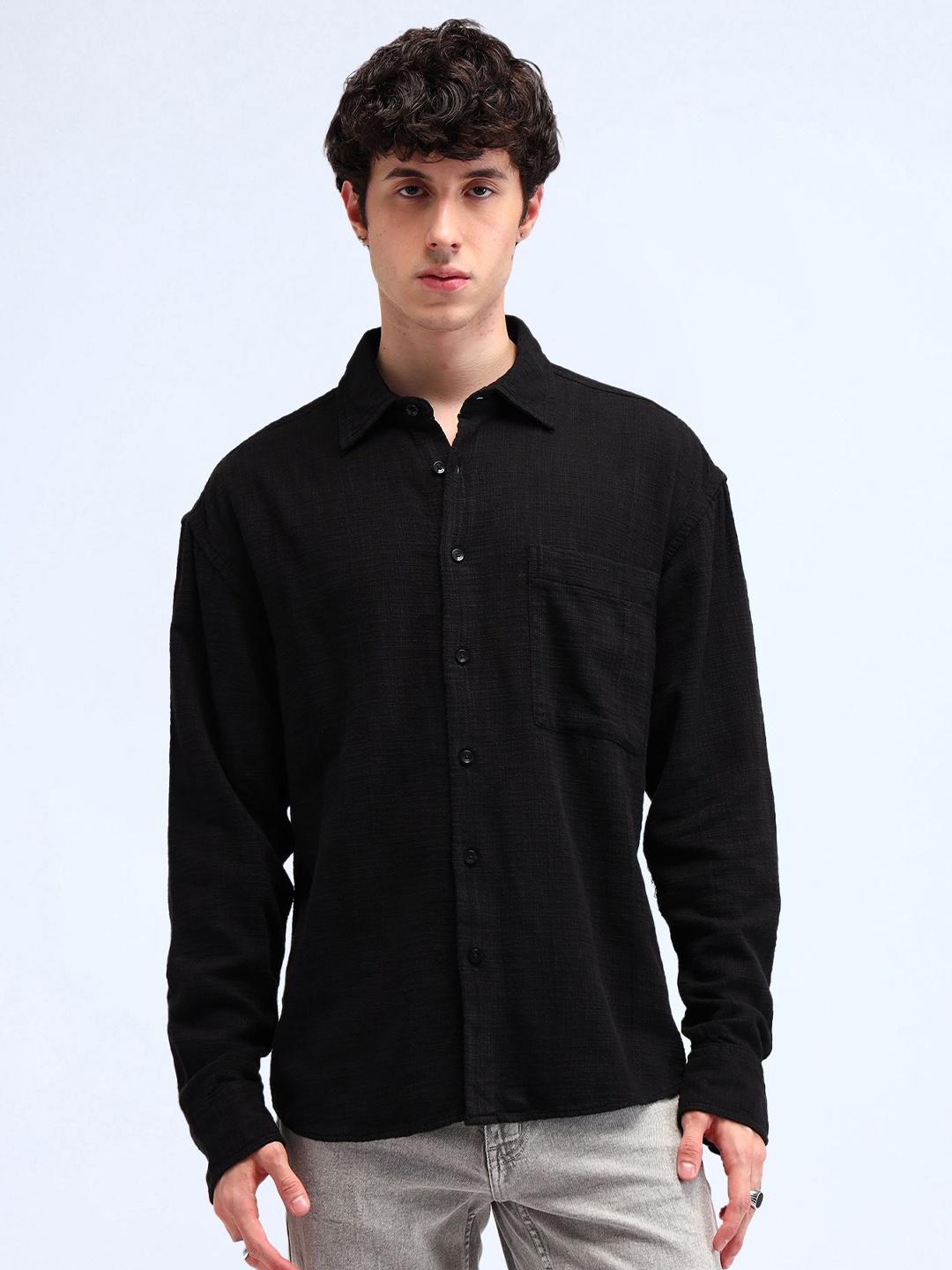 

Flying Machine Men Relaxed Opaque Casual Shirt, Black