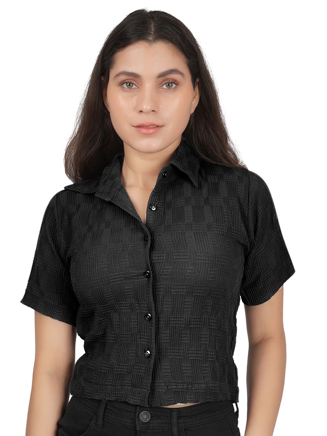 

SNIFFY Girls Opaque Checked Casual Shirt, Black