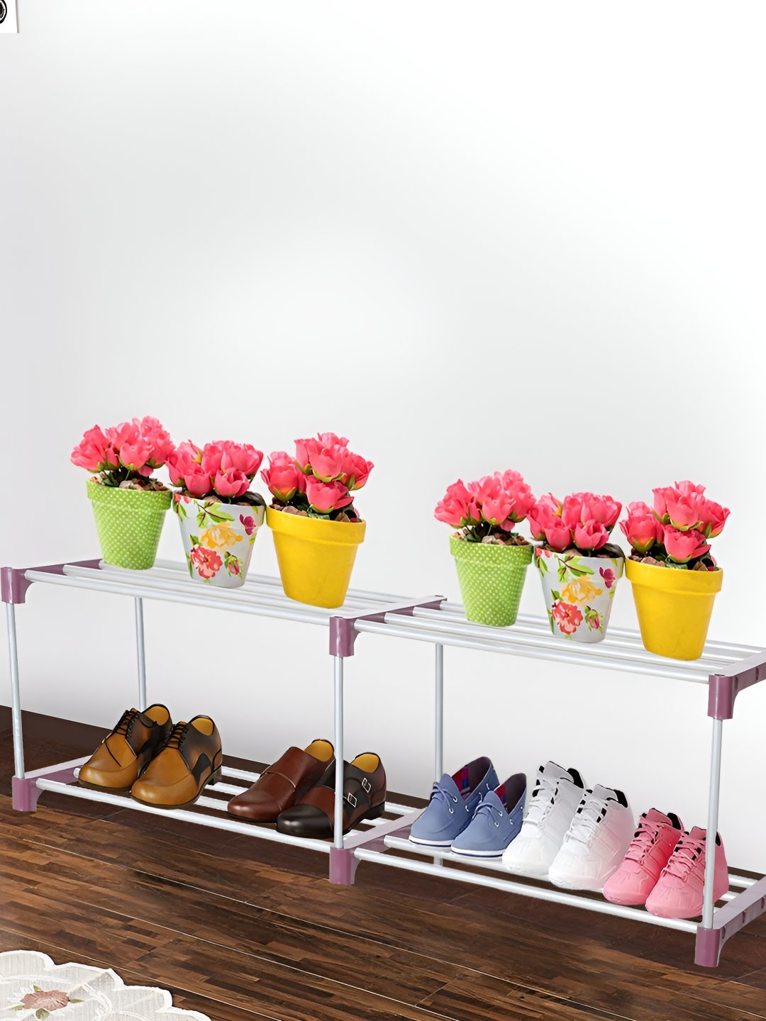 

Decent Hut Red & Silver Toned Stainless Steel Foldable 4 Shelves Shoe Rack