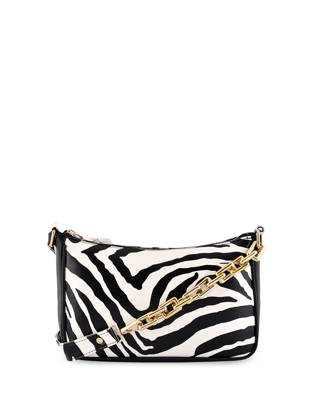 

Lychee bags Printed PU Structured Sling Bag, Black