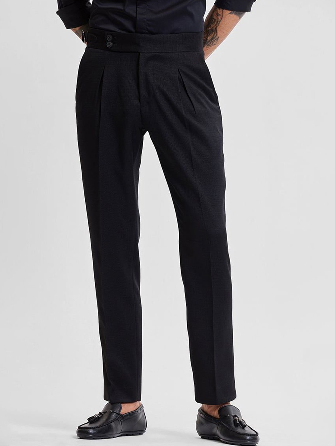 

Snitch Men Smart Slim Fit Pleated Trouser, Black