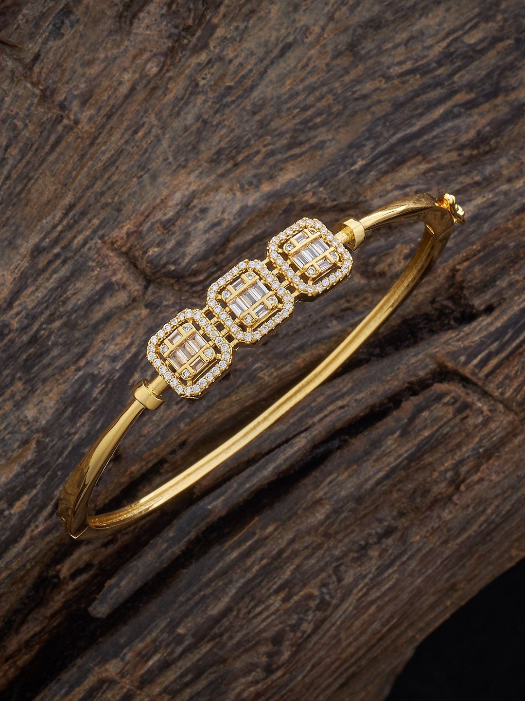 

Kushal's Fashion Jewellery Gold-Plated Zircon Studded Kada Bracelet