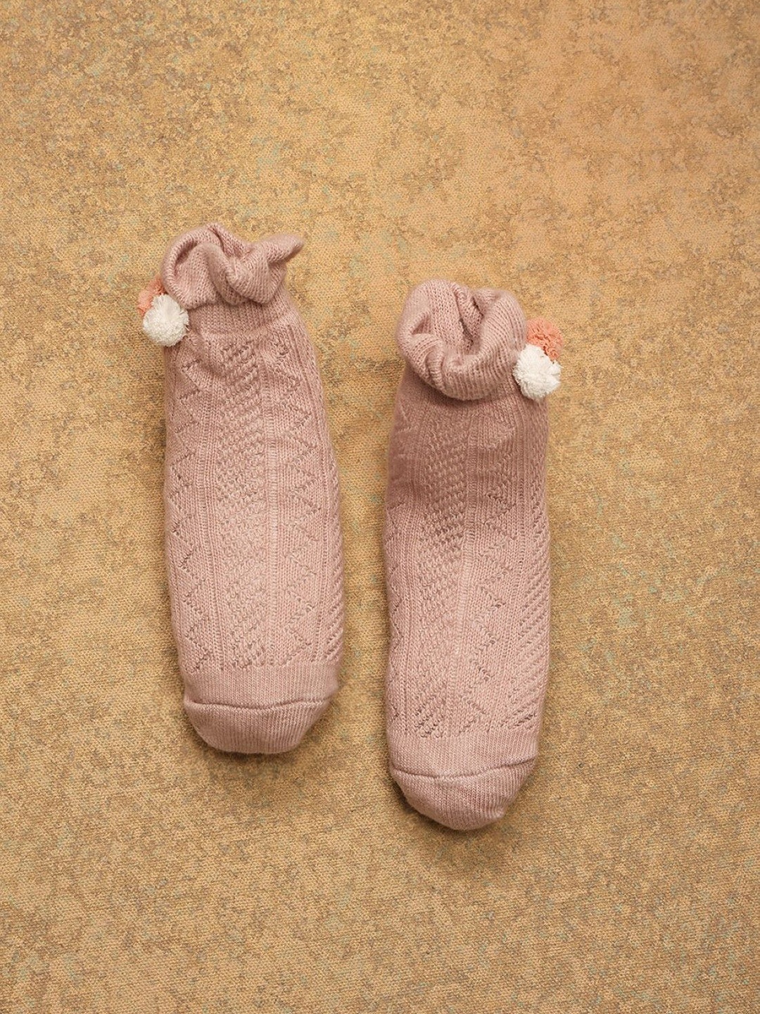 

One Friday Infants Knitted Patterned Above Ankle-Length Socks, Peach