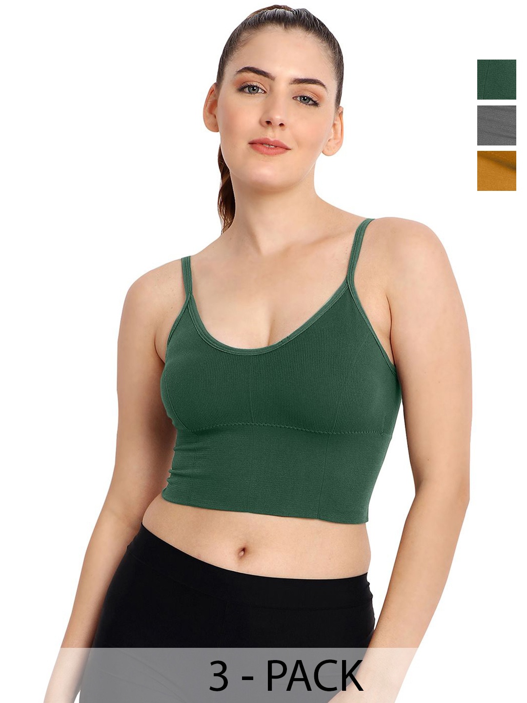 

Nakshu Pack Of 3 Full Coverage Lightly Padded Sports Bra, Green