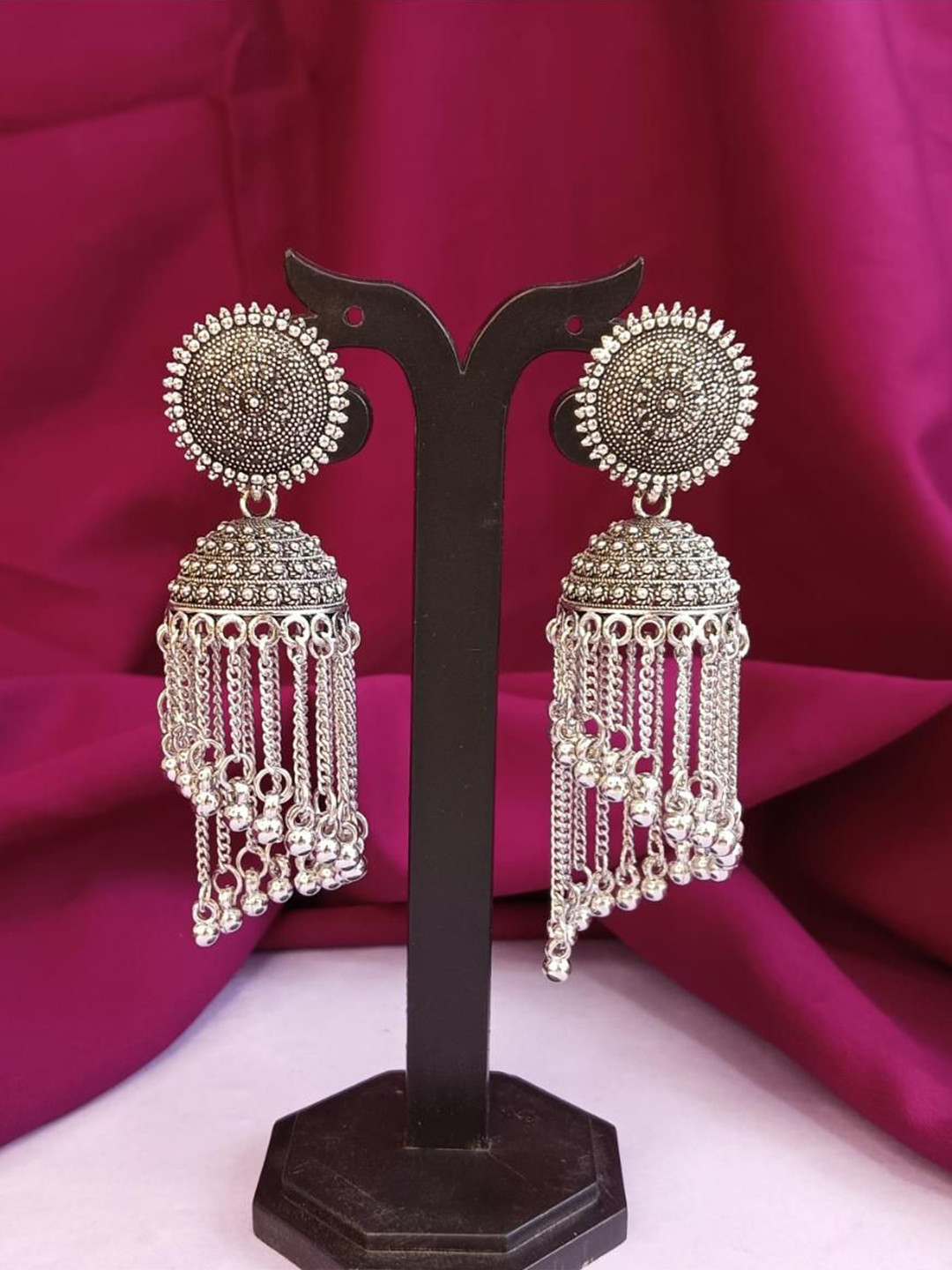 

Efulgenz Rhodium-Plated Contemporary Jhumka Earrings, Silver
