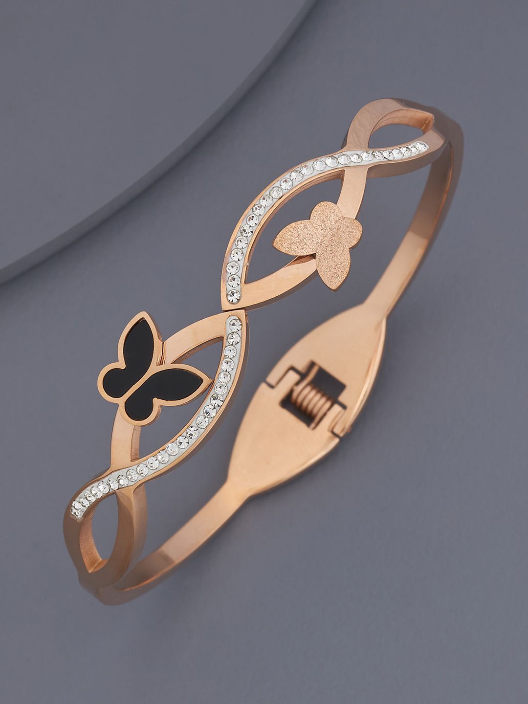 

Kushal's Fashion Jewellery Rose Gold-Plated Stone Studded Kada Bracelet