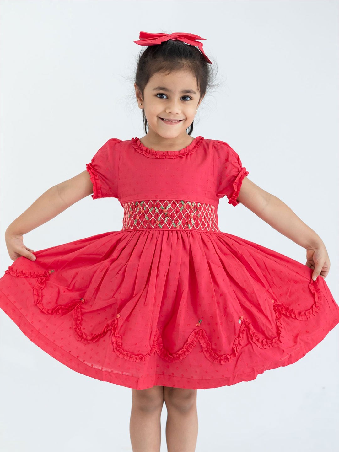 

Soleilclo Girls Puff Sleeve Fit & Flare Dress, Coral