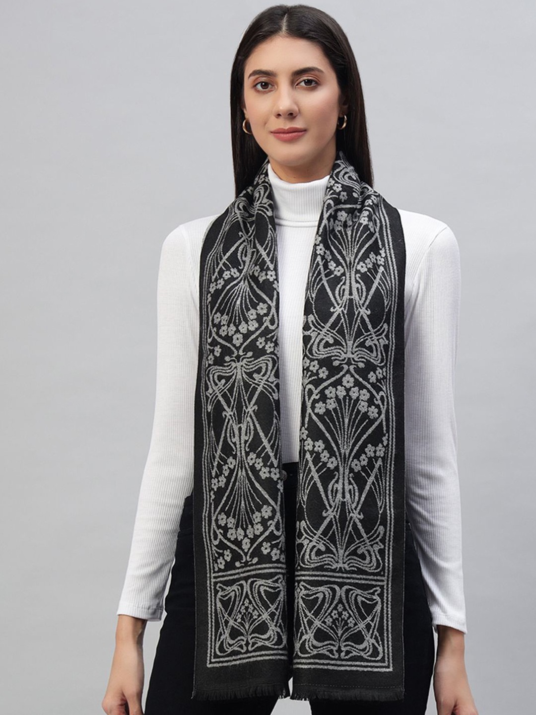 

HANDICRAFT PALACE Women Floral Printed Scarf, Black