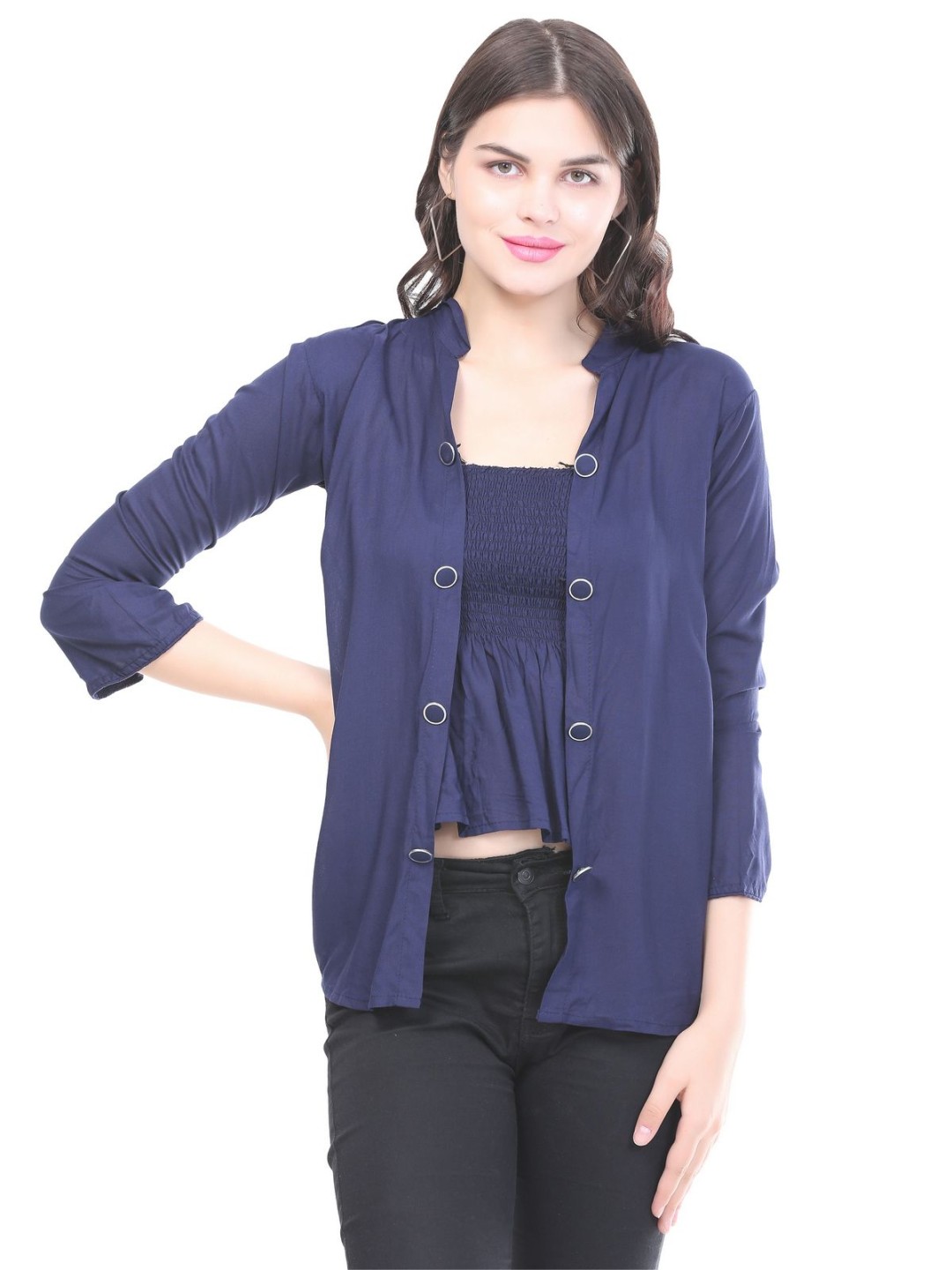 

SNIFFY Girls Mandarin Collar Shirt Style Top, Blue