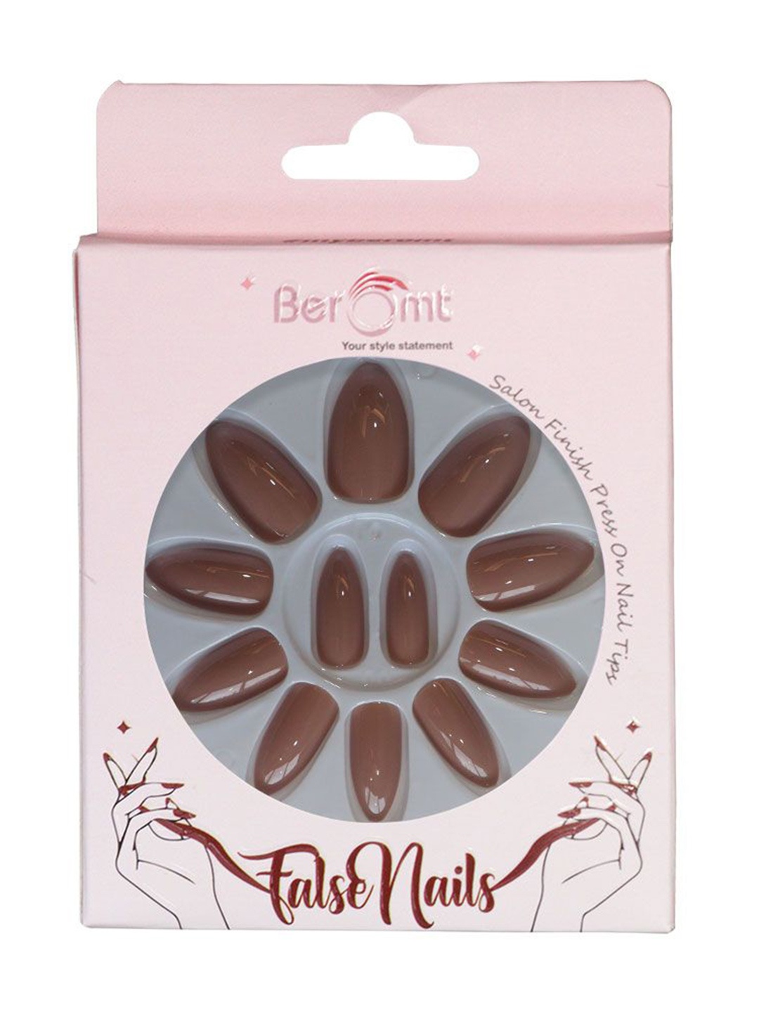 

BEROMT Set Of 16 Salon Finish Press On Nail Tip With Application Kit - Shade- 459, Brown