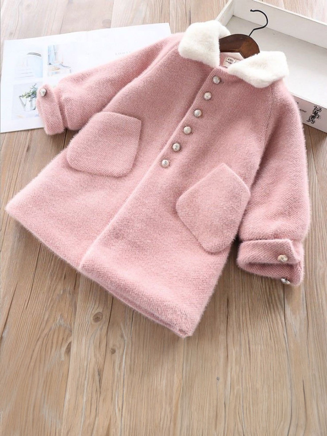 

LULU & SKY Girls Cotton Single-Breasted Quilted-Inside Overcoat, Pink
