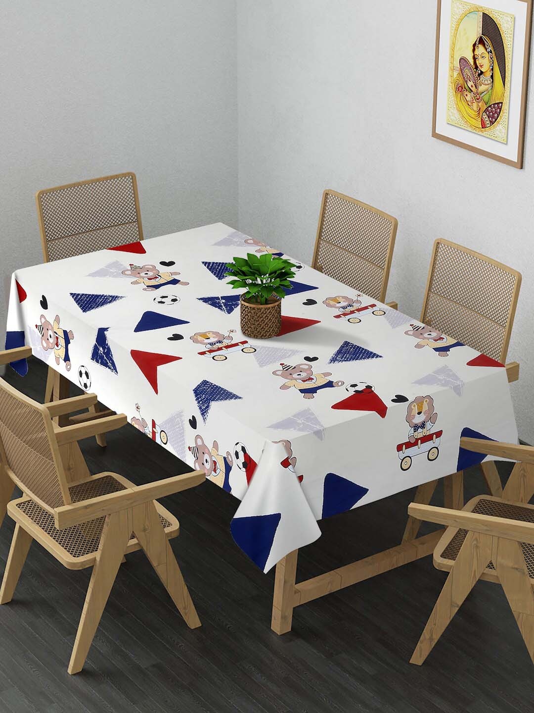 

Arrabi White & Red Printed 6-Seater Table Cover