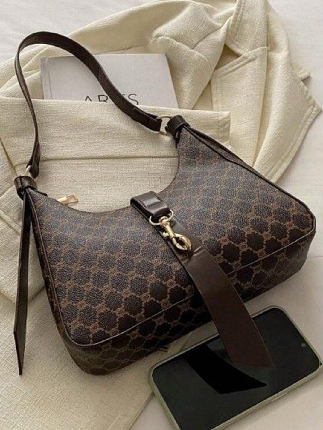 

StyleCast Textured Structured Handheld Bag with Quilted, Brown