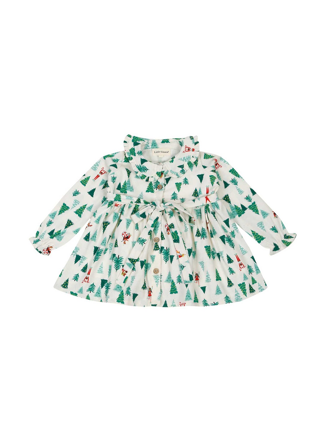 

LITTLE GINNIE Girls Printed A-Line Dress, White