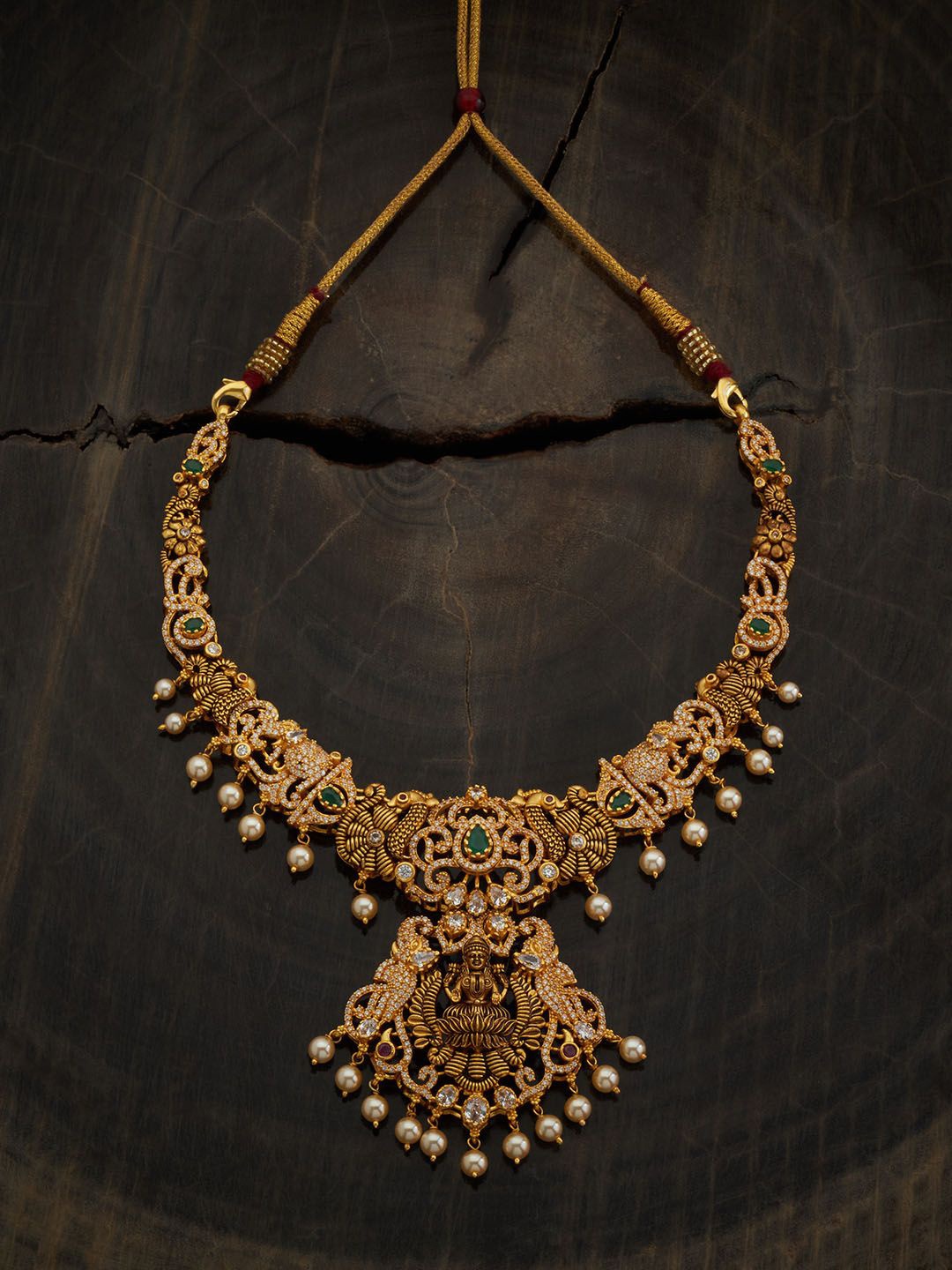 

Kushal's Fashion Jewellery 92.5 Pure Silver Gold-Plated Stone Studded Temple Necklace