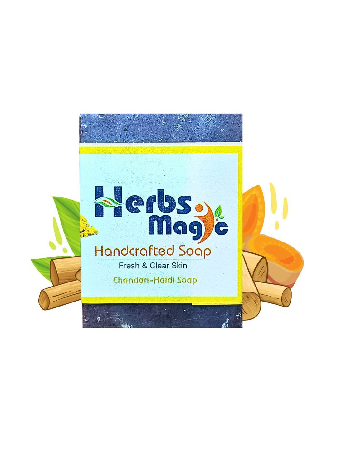 

Herbs Magic Chandan-Haldi Fresh & Clear Skin Handcrafted Soap - 80 g, Blue