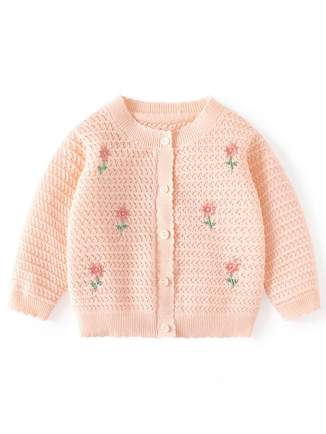 

LULU & SKY Girls Cotton Printed Round Neck Cardigan, Pink