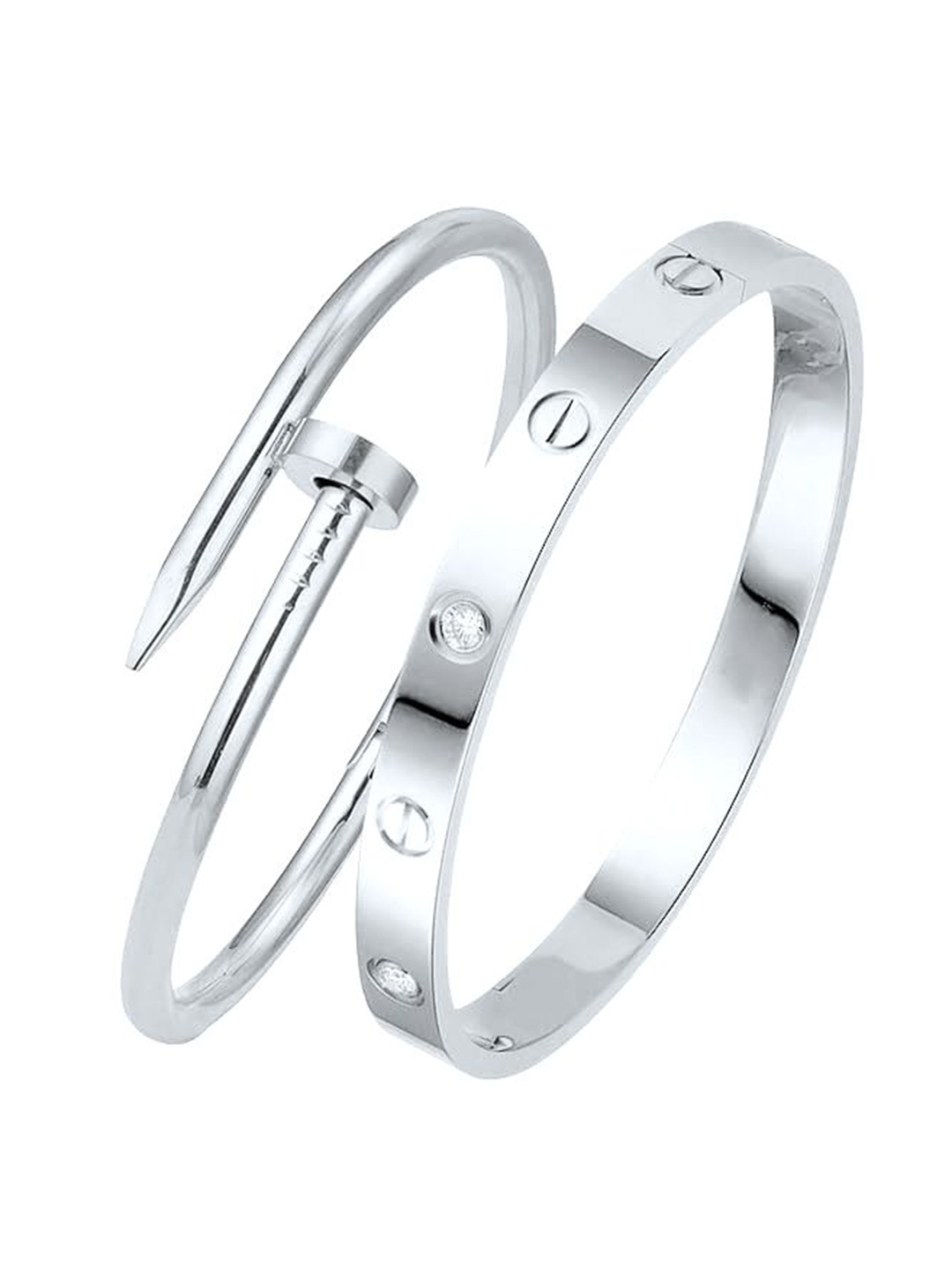 

DIVASTRI Set Of 2 Silver-Plated Stone Studded Stainless Steel Anti Tarnish Kada Bracelet