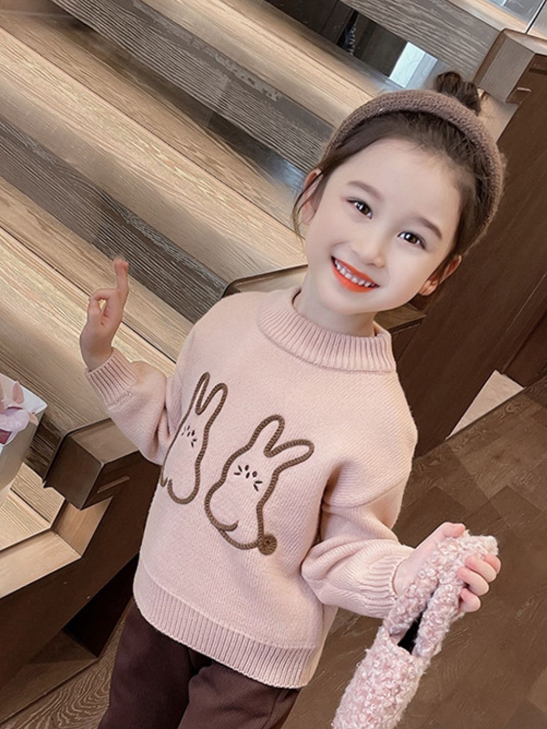 

LULU & SKY Girls Quirky Printed Pullover, Pink