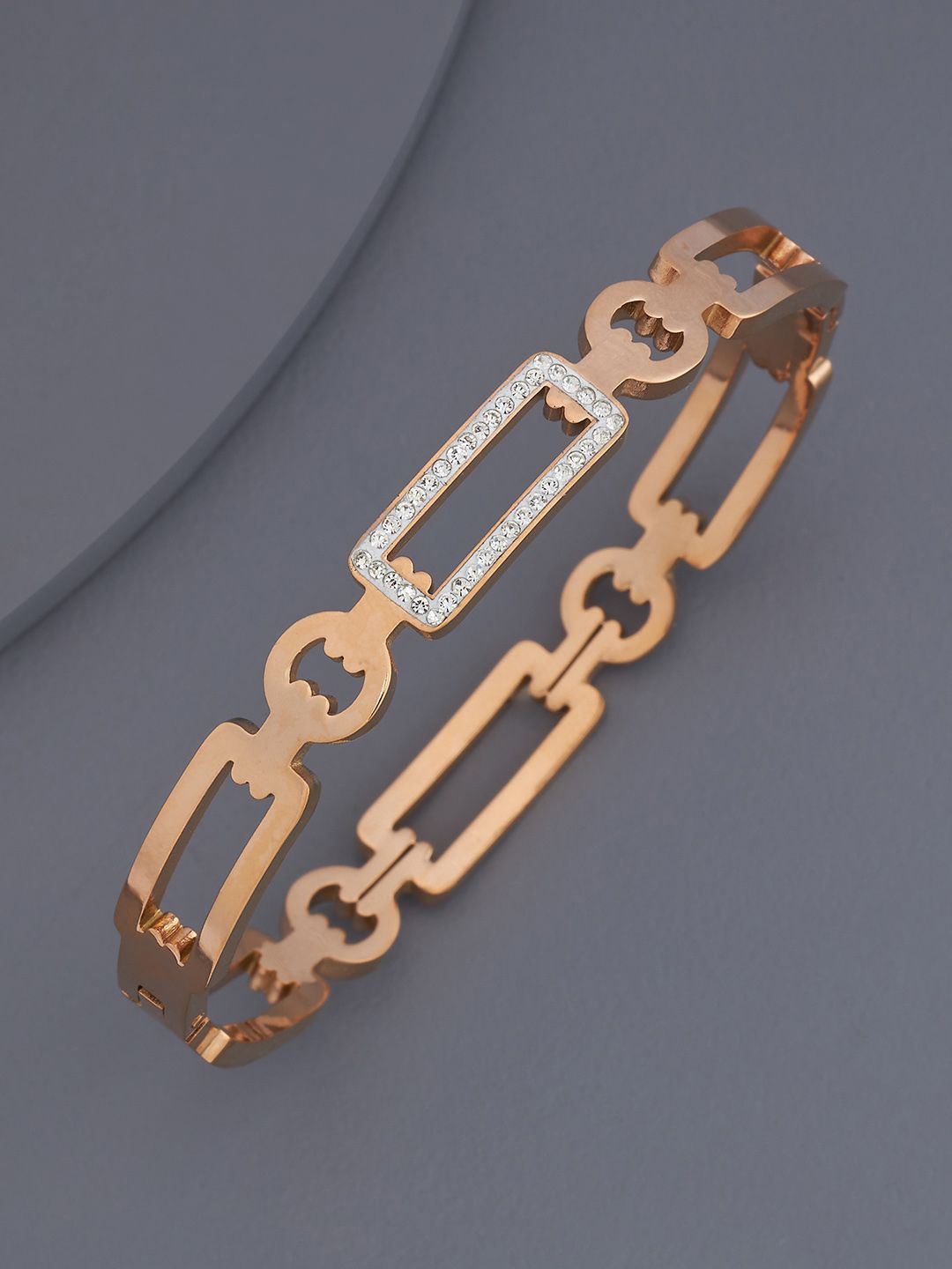 

Kushal's Fashion Jewellery Rose Gold-Plated Zircon Studded Kada Bracelet