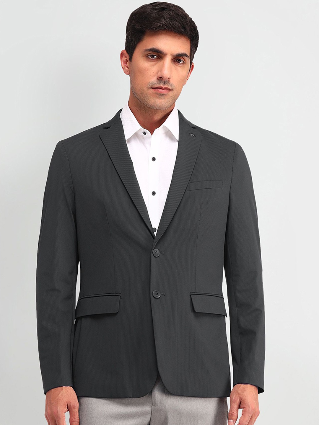 

Arrow Striped Single-Breasted Formal Blazer, Grey
