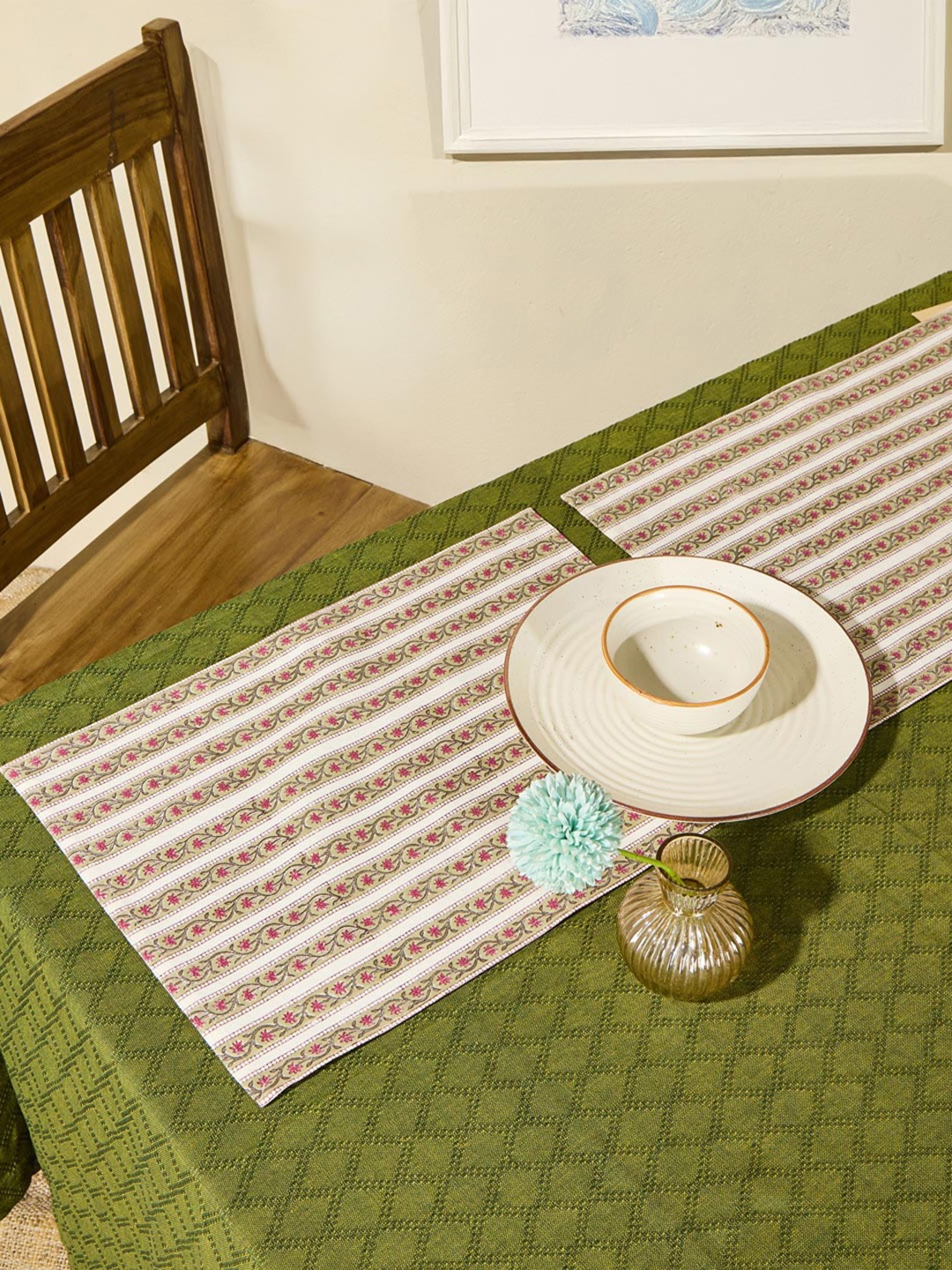 

Fabindia 6-Pcs Green & Pink Printed Cotton Table Placemats