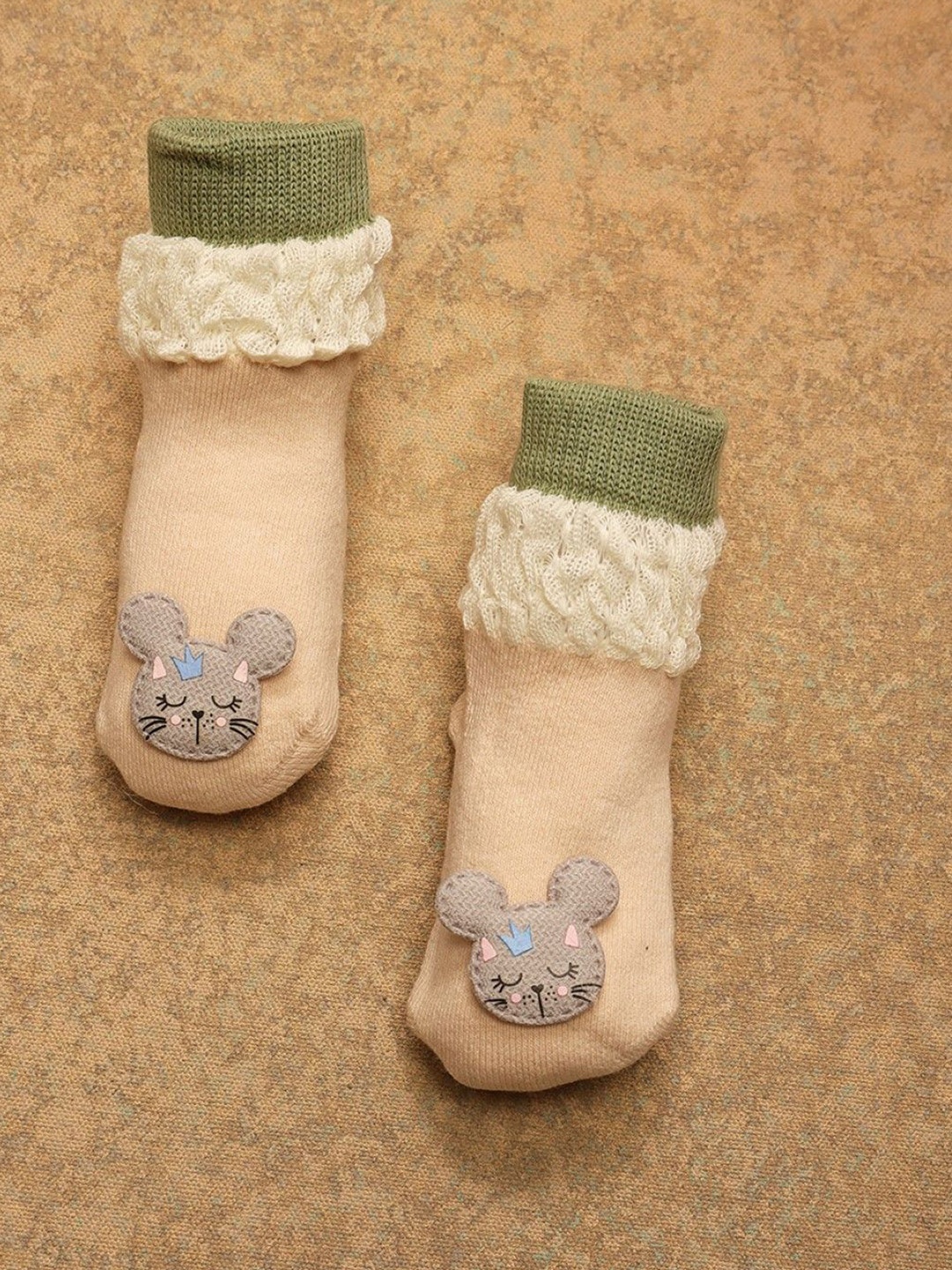 

One Friday Kids Infants Embellished Above Ankle-Length Socks, Beige