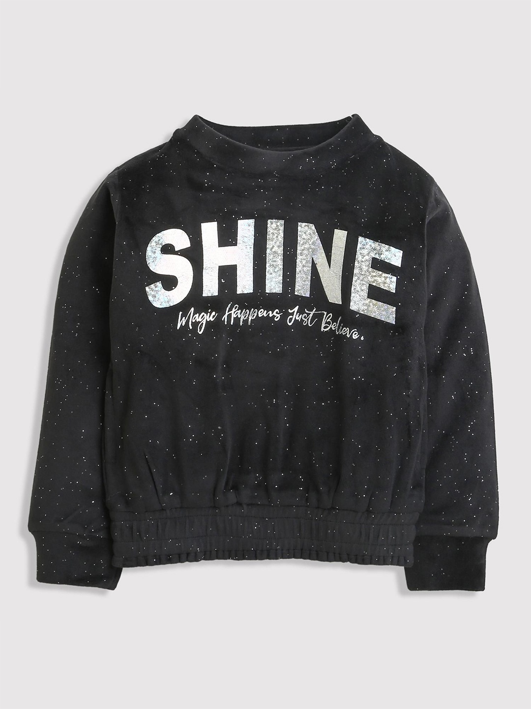 

Tiny Girl Cotton Typography Printed Pullover Sweatshirt, Black