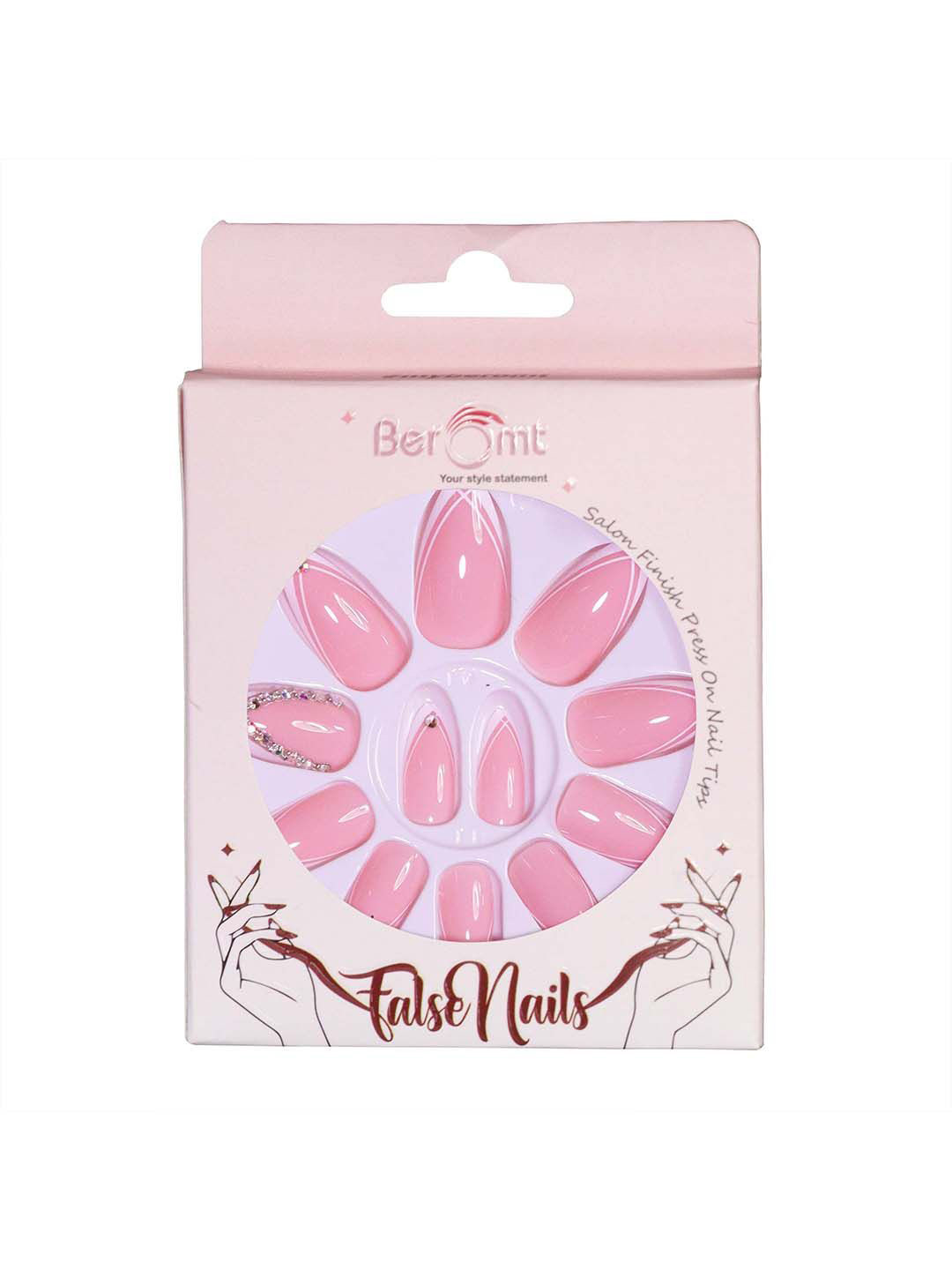 

BEROMT Set Of 12 Salon Finish Press On Nail Tip With Application Kit - BFN774BPN, Pink