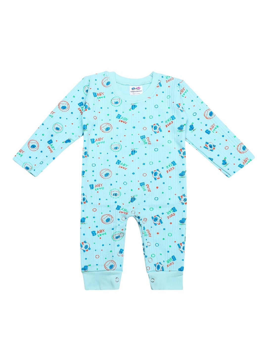 

Superminis Kids Printed Round Neck Cotton Romper, Blue