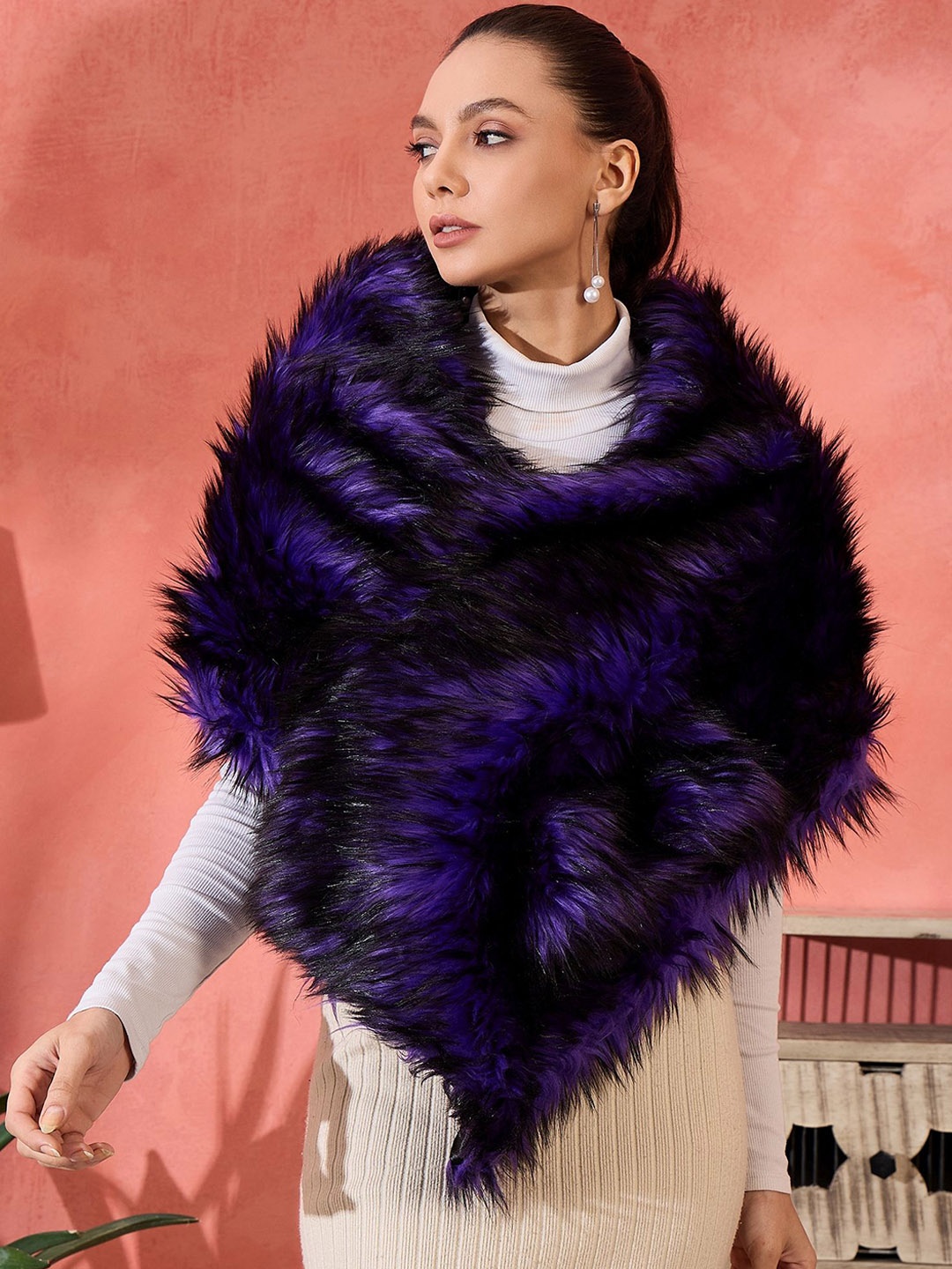 

InWeave Self Design Acrylic Winter Faux Fur Shawl, Purple