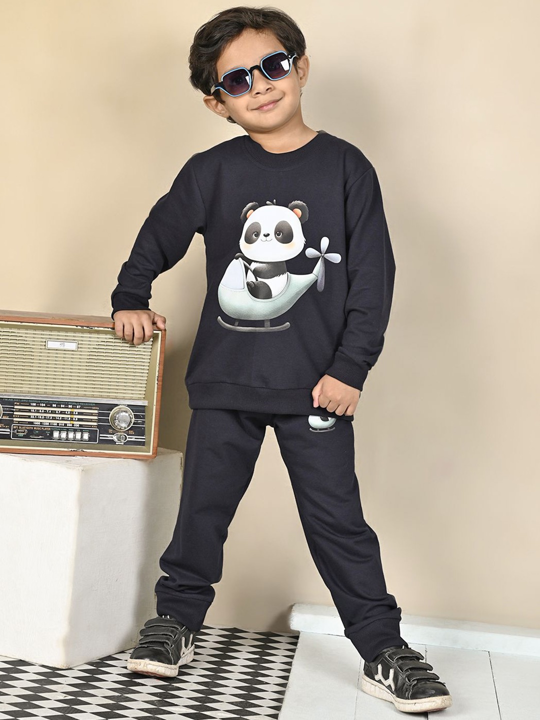 

Superminis Boys Printed Terry Cotton Sweatshirt With Jogger, Navy blue