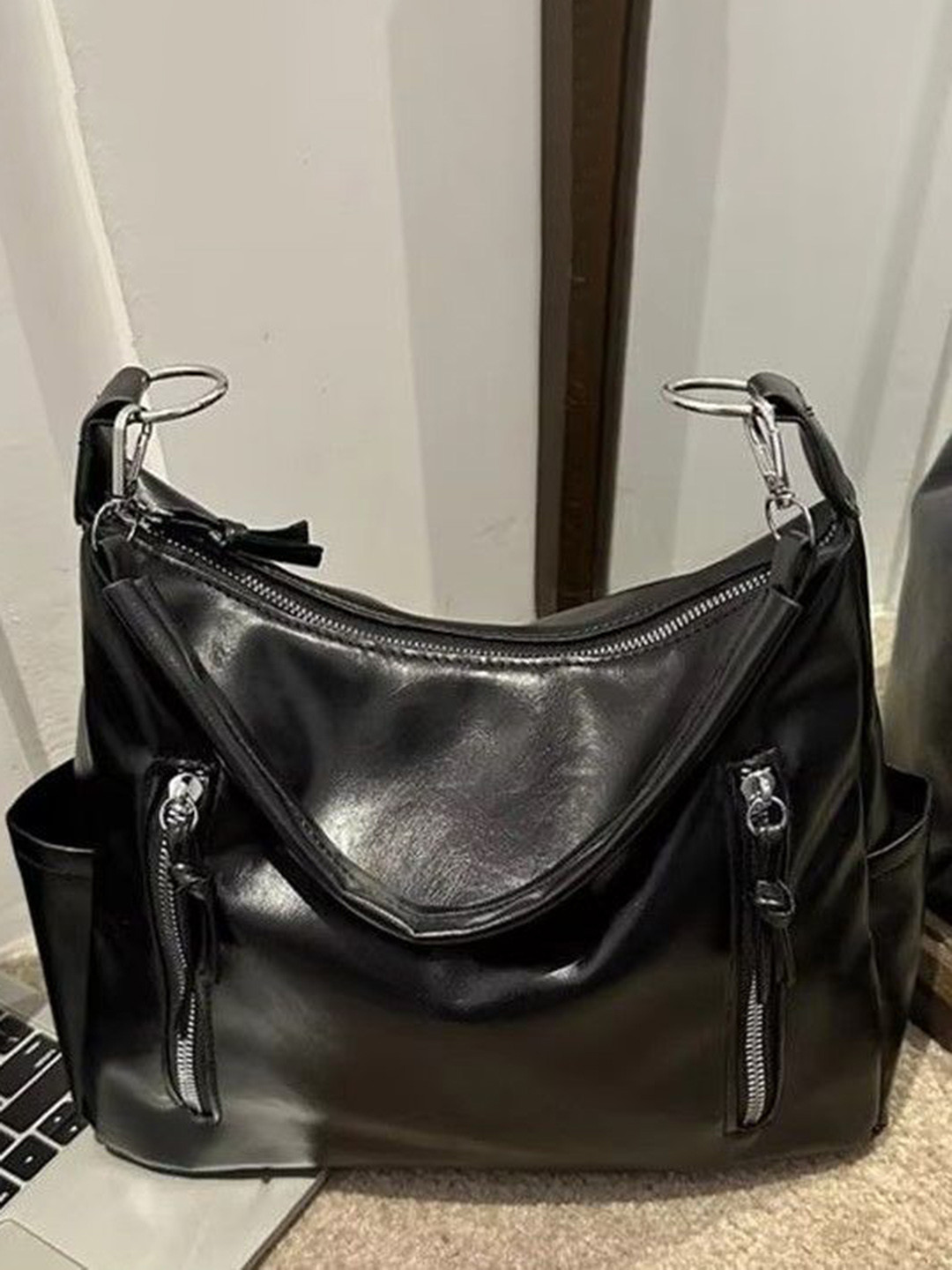 

StyleCast Bucket Handheld Bag with Tasselled, Black