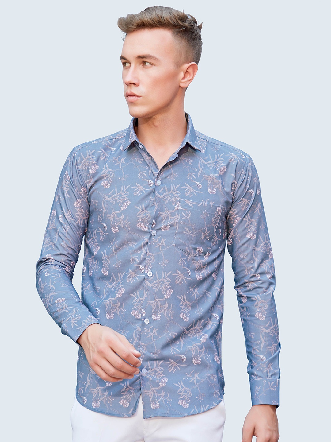 

FashionX Men Classic Slim Fit Floral Opaque Printed Party Shirt, Purple