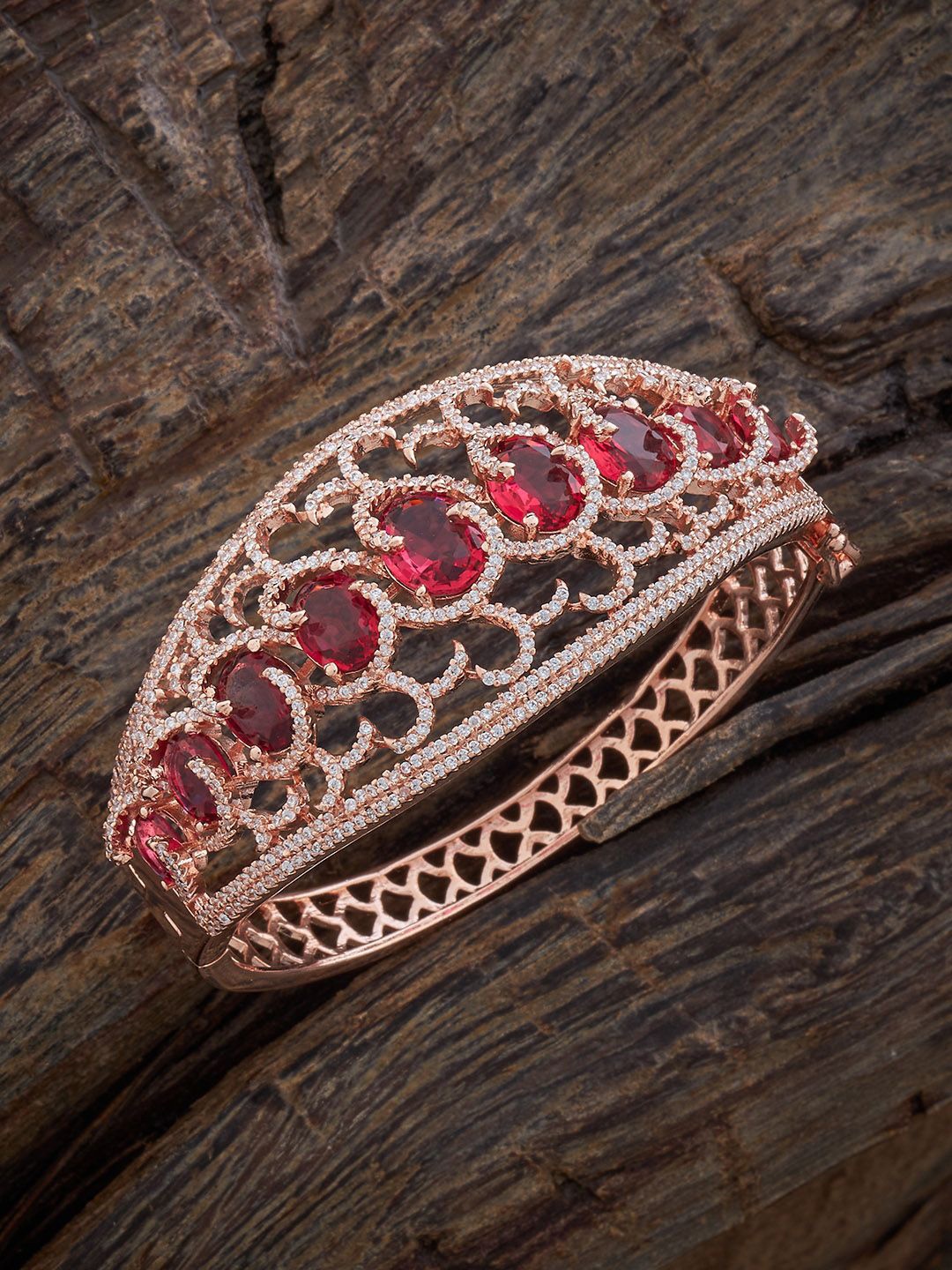 

Kushal's Fashion Jewellery Rose Gold-Plated CZ-Studded Kada Bracelet