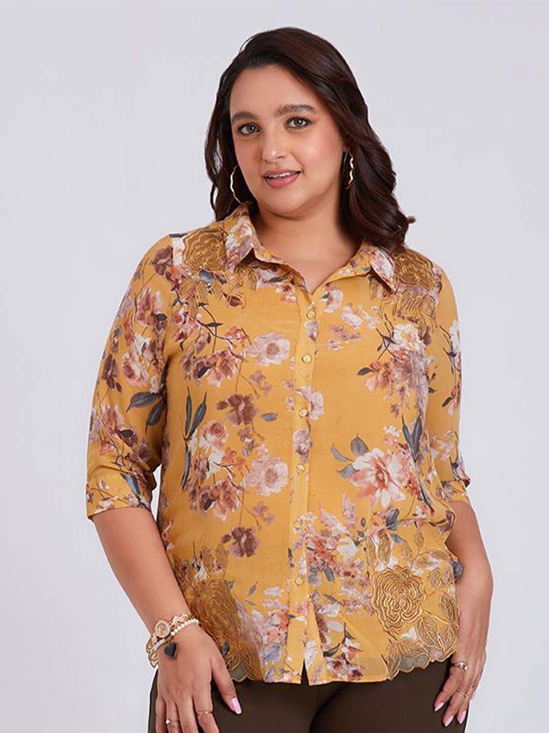 

Presence Women Straight Floral Opaque Casual Shirt, Yellow