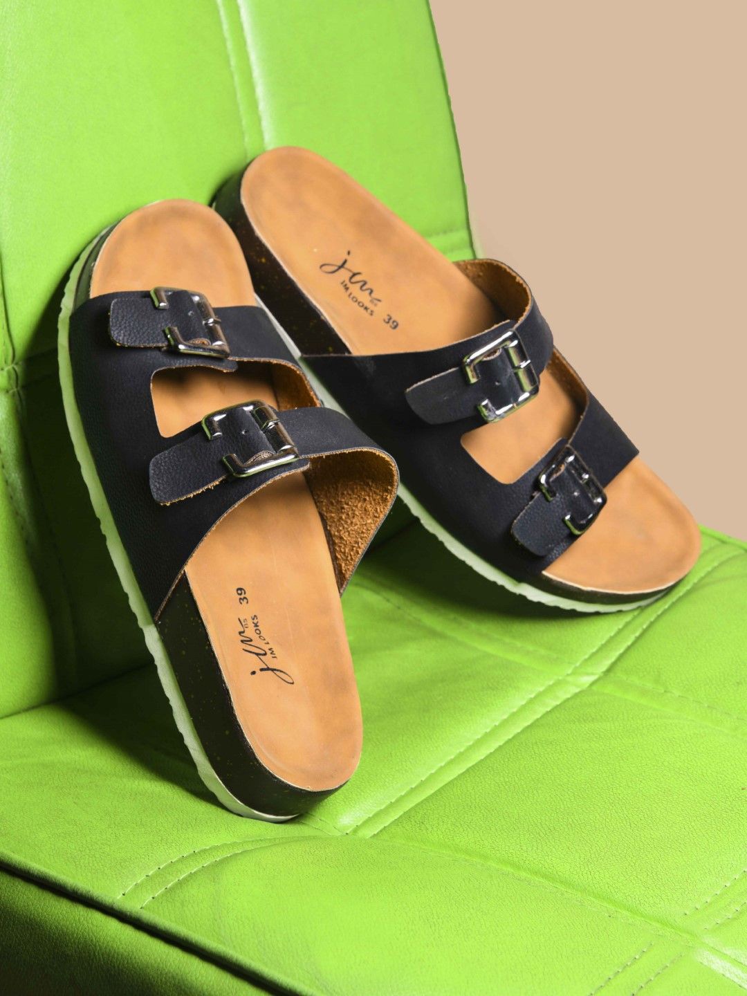 

JM Looks Women Open Toe Flats with Buckles, Black