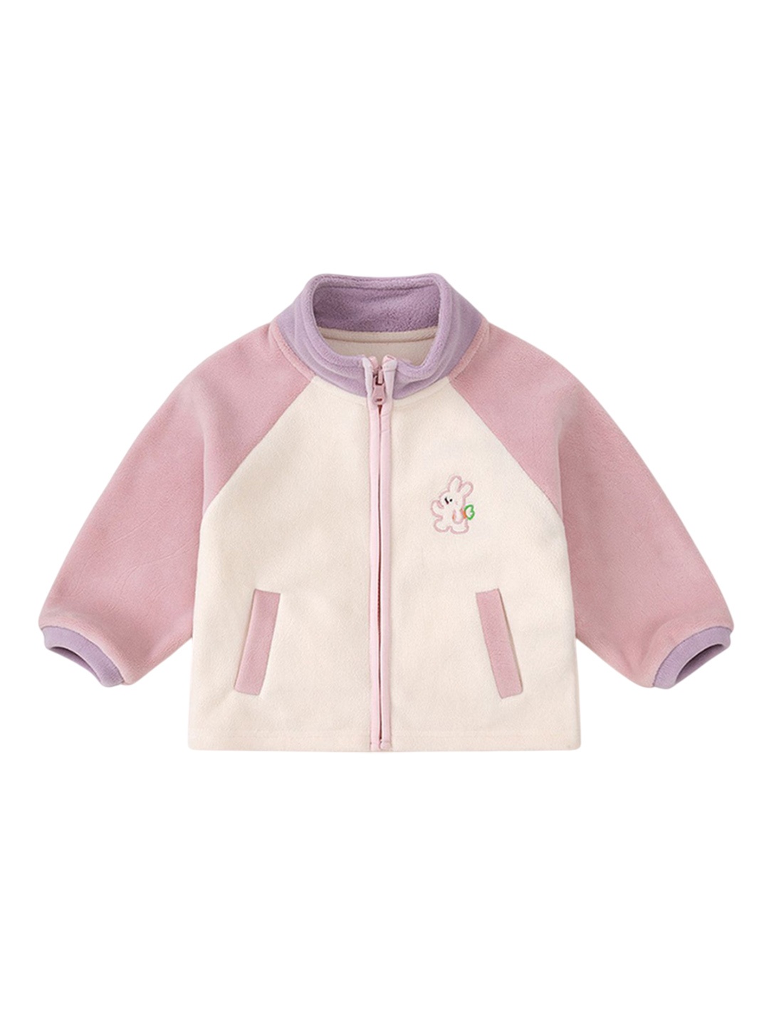 

LULU & SKY Unisex Kids Colourblocked Crop Bomber with Patchwork Jacket, Pink