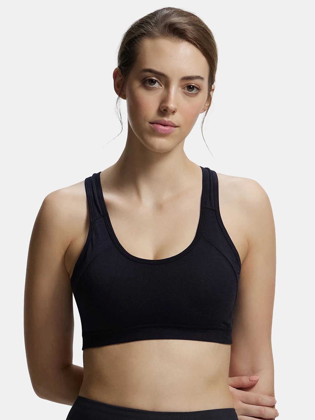 

Jockey Full Coverage Lightly Padded Cotton Anti Microbial Racer Back Active Bra 1380, Black