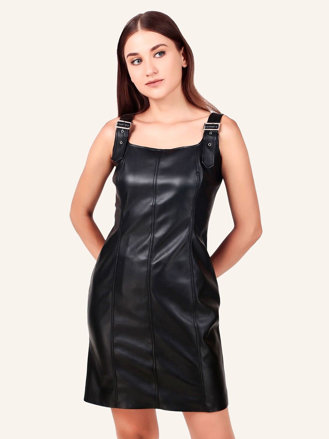 

Leather Retail Women Leather Bodycon Mini Dress, Black