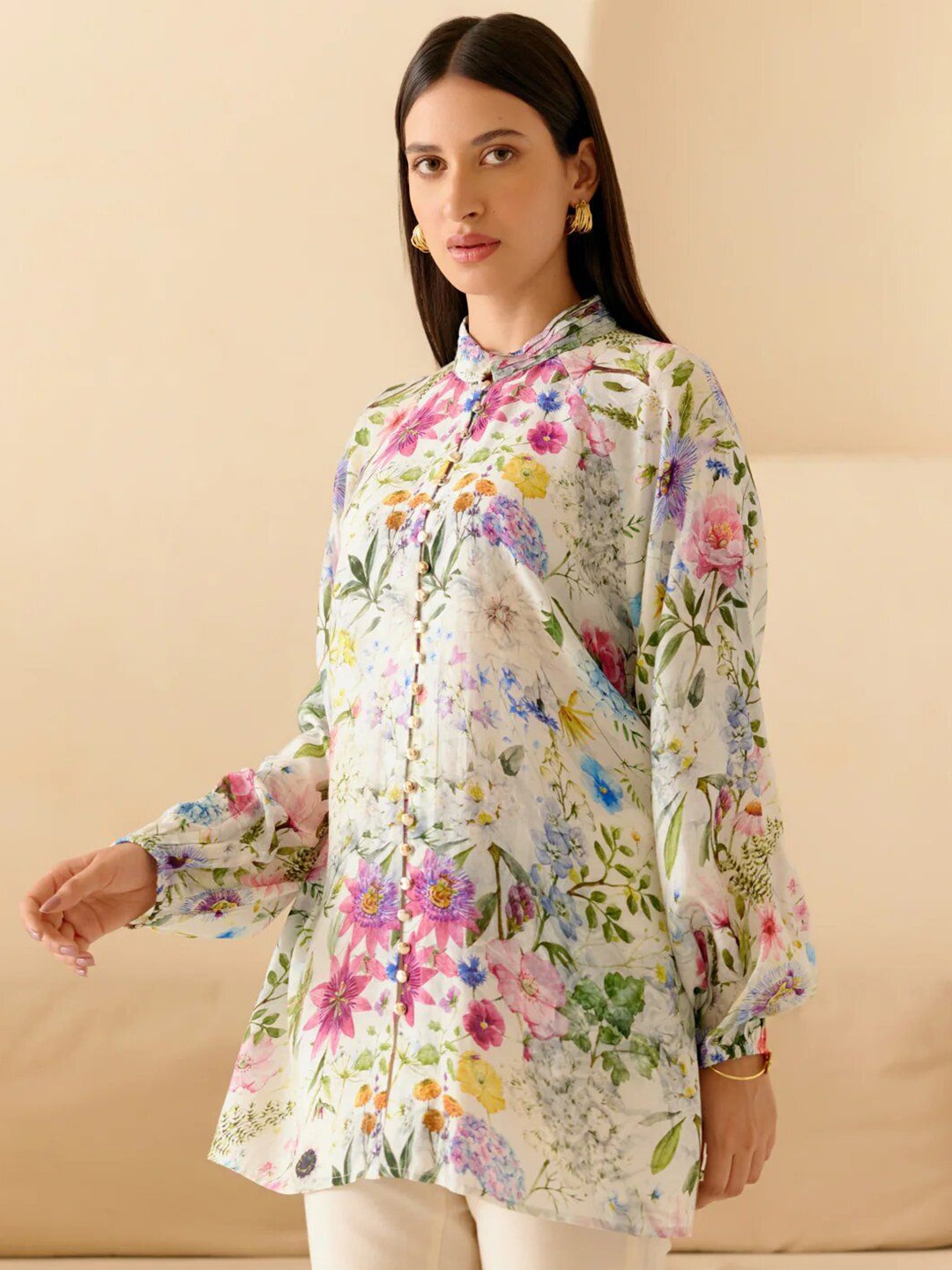 

DressBerry Women Floral Printed Tunic, Cream