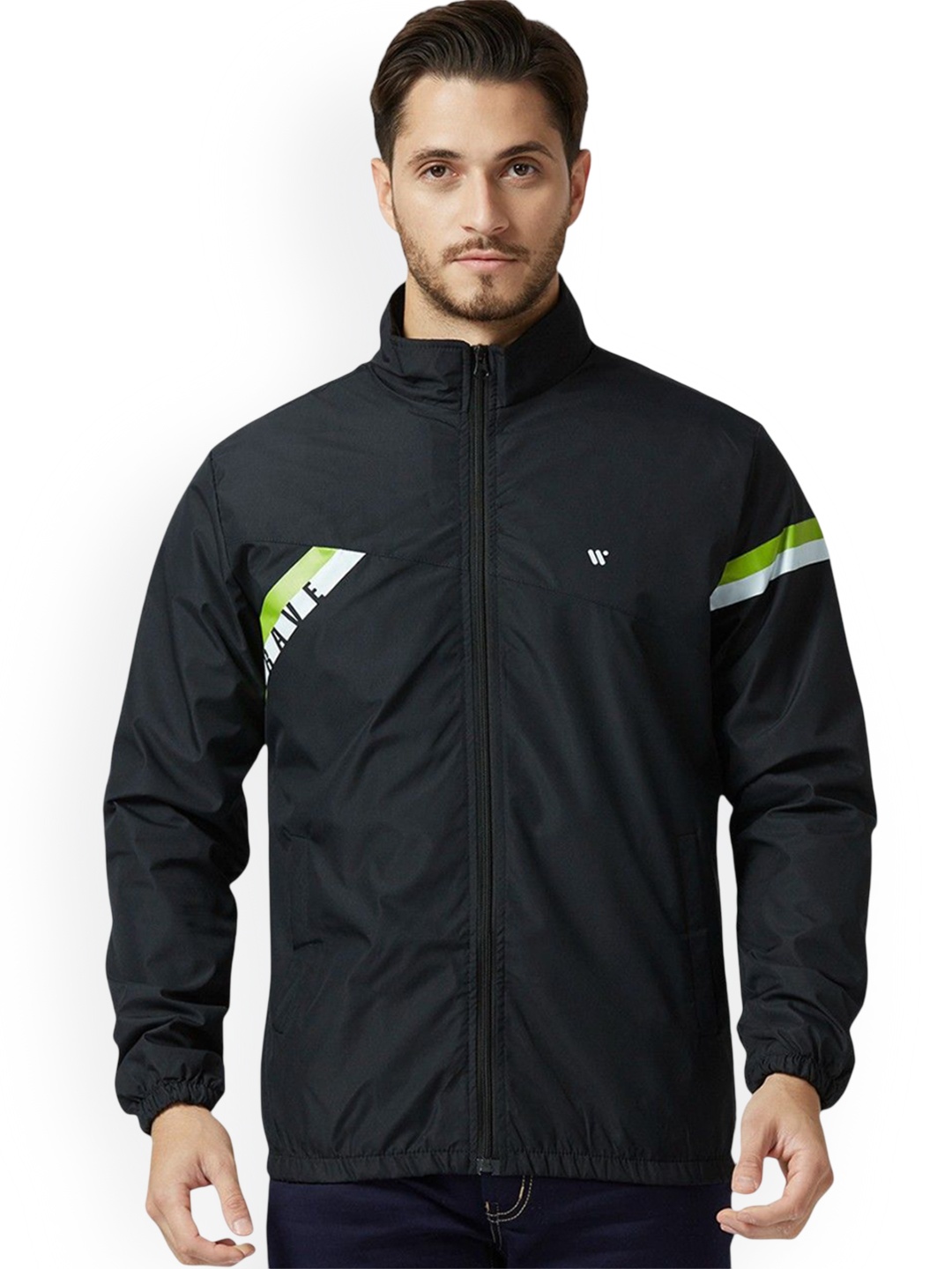 

Zeel Men Windcheater Longline Sporty Jacket with Embroidered, Black