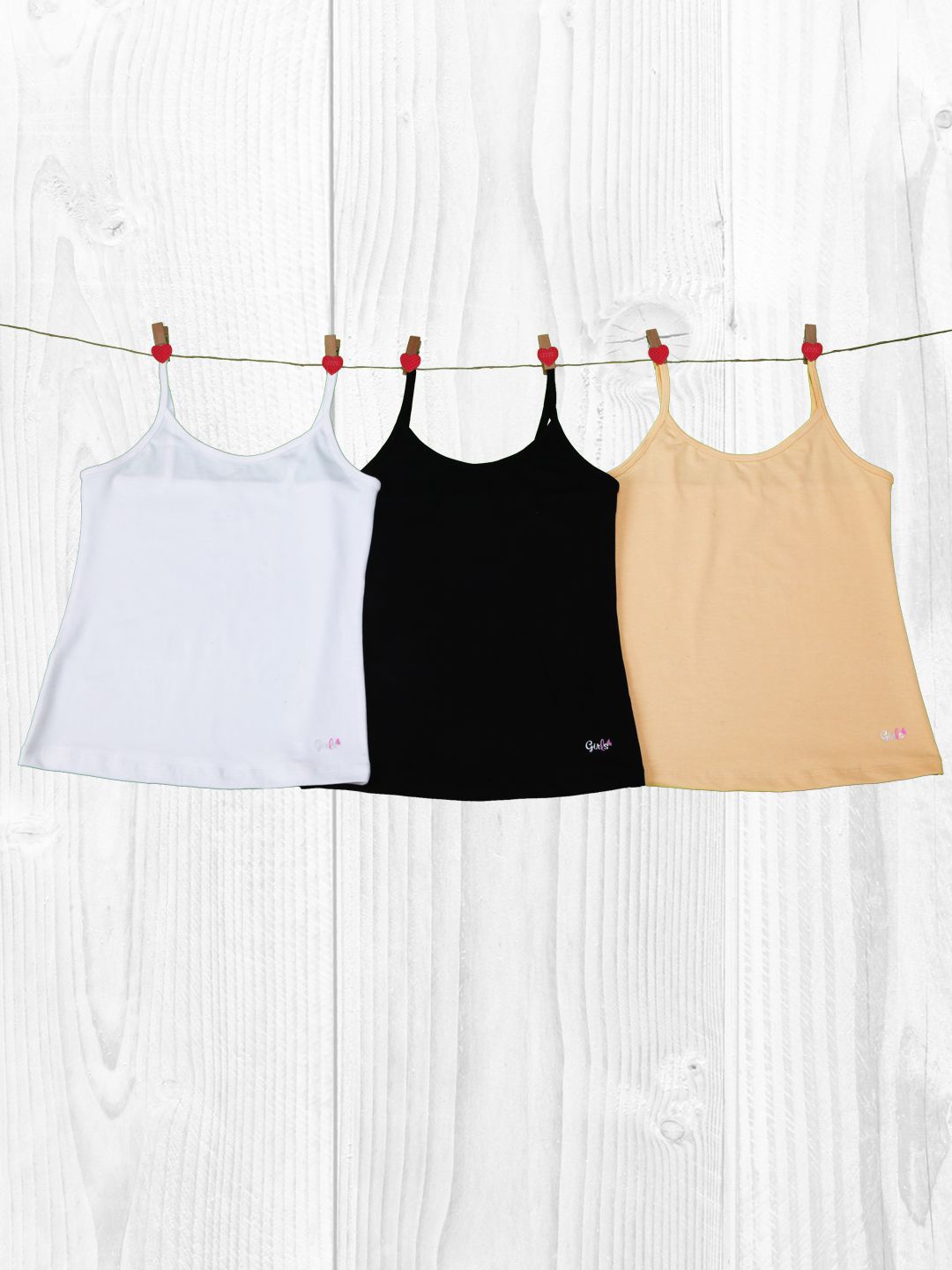 

SOIE Girls Pack of 3 Solid Camisole, Black