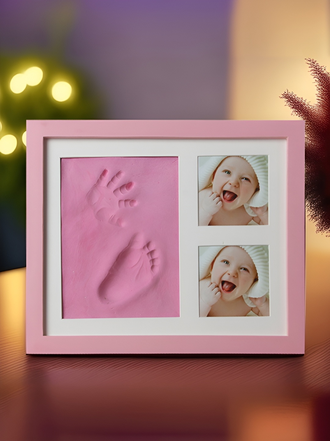 

Gleevers Pink & White Baby Hand Print & Footprint MDF Table Photo Frame
